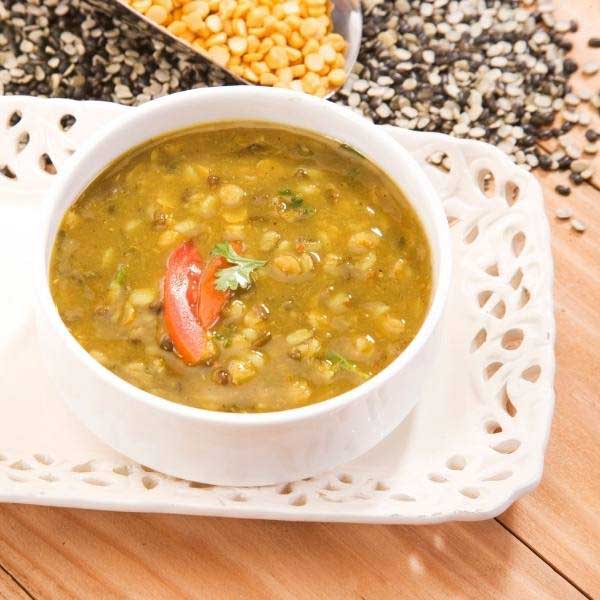 Split moong dal, rich in vegan protein.
