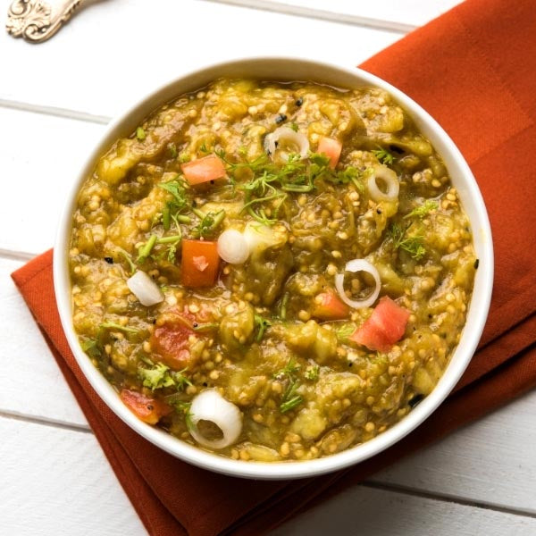 Spicy roasted eggplant with aromatic indian spices.