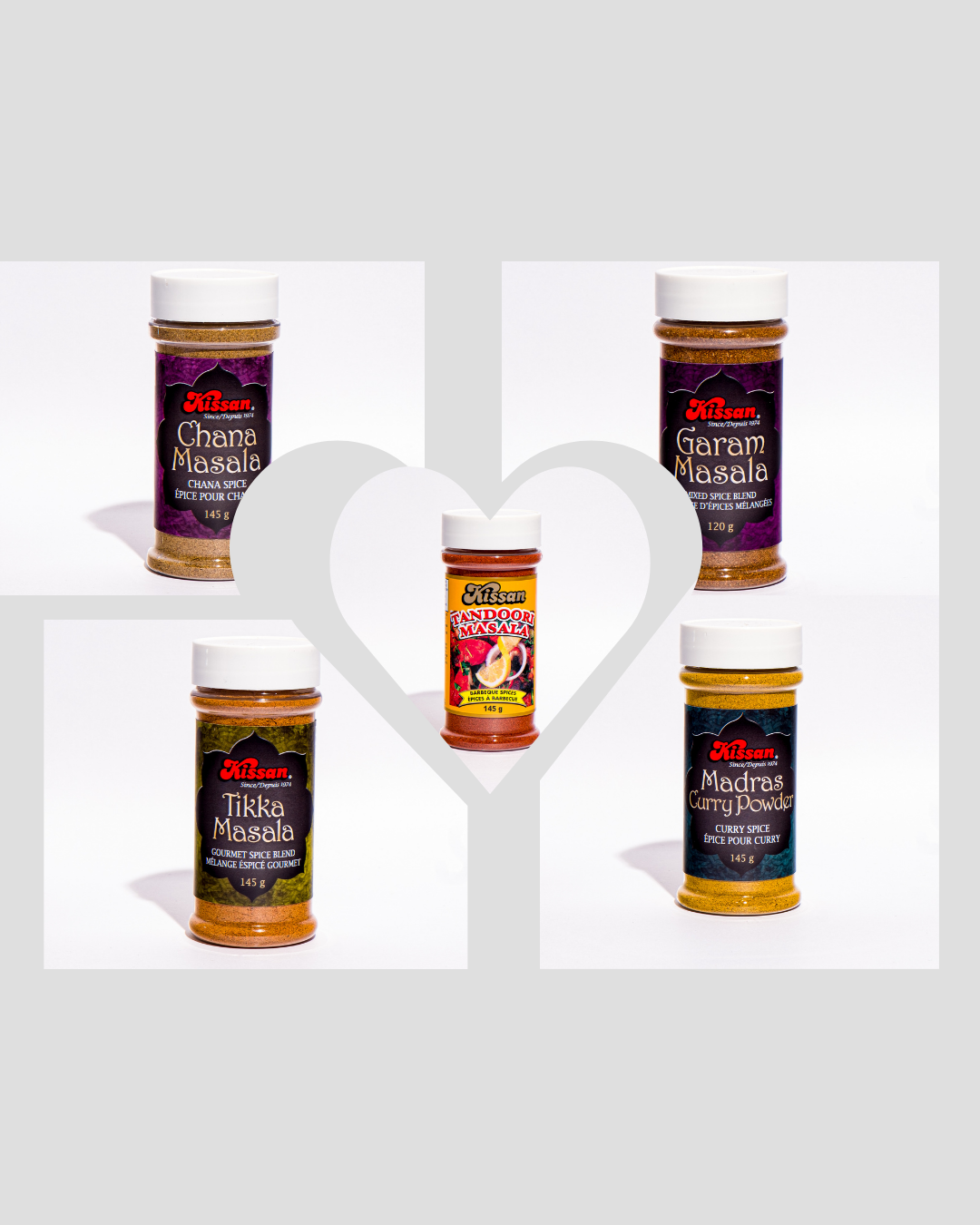 Multi spice pack, Chana Masala, Garam Masala, Tikka Masala, Madras Curry Powder 145 g each