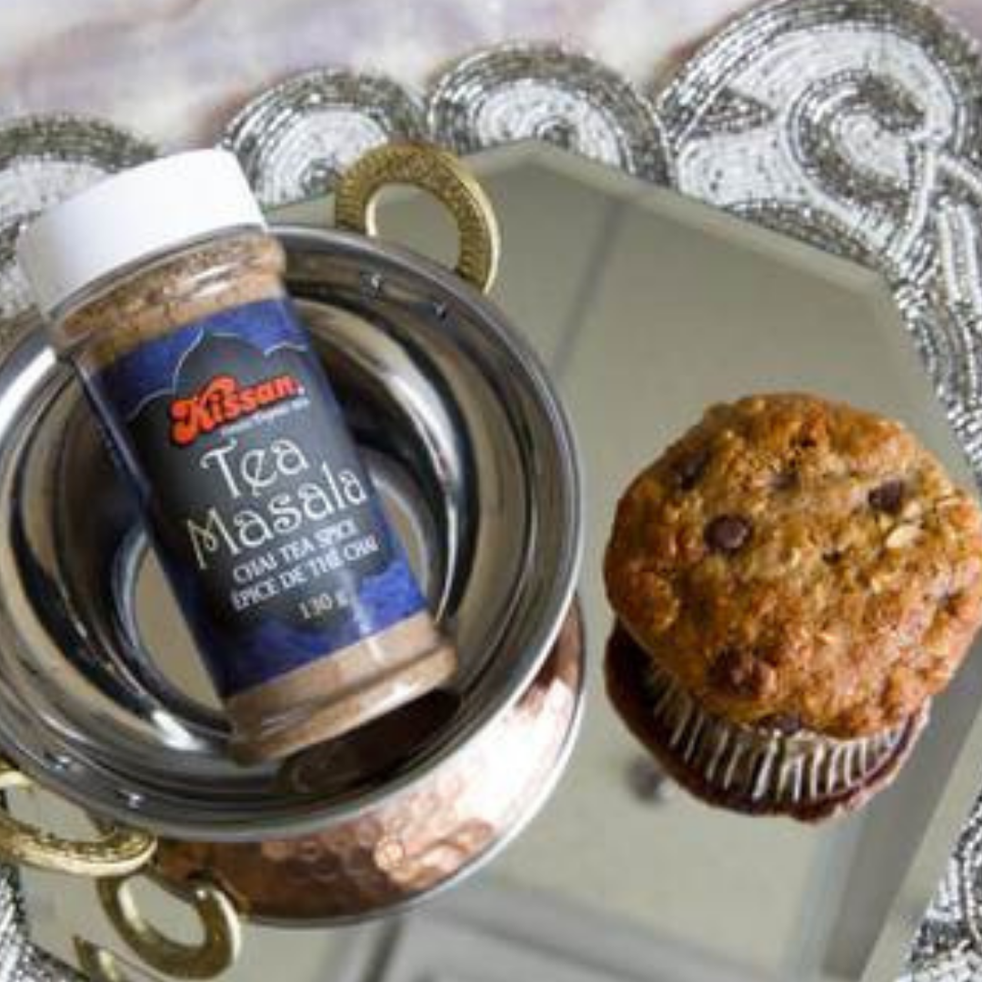 Healthy Banana Oatmeal Muffin with tea spice