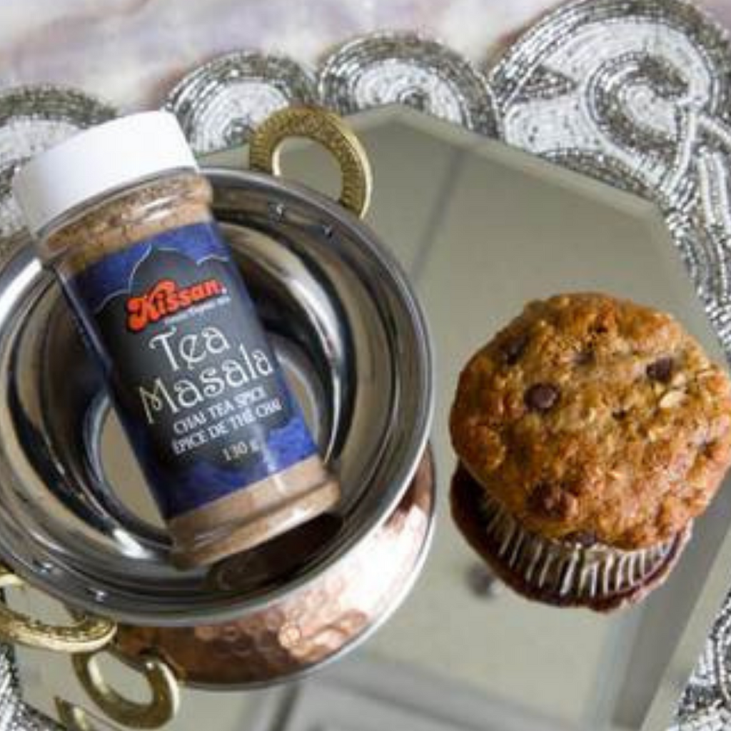 Healthy Banana Oatmeal Muffin with tea spice