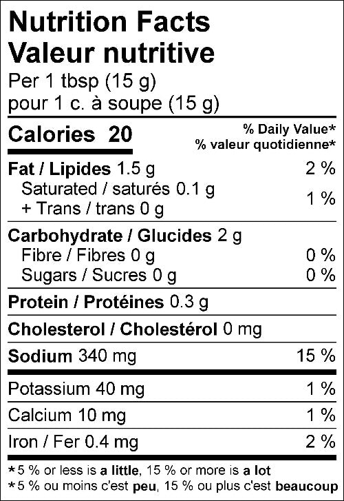 Kissan Tandoori Paste Nutrition Facts