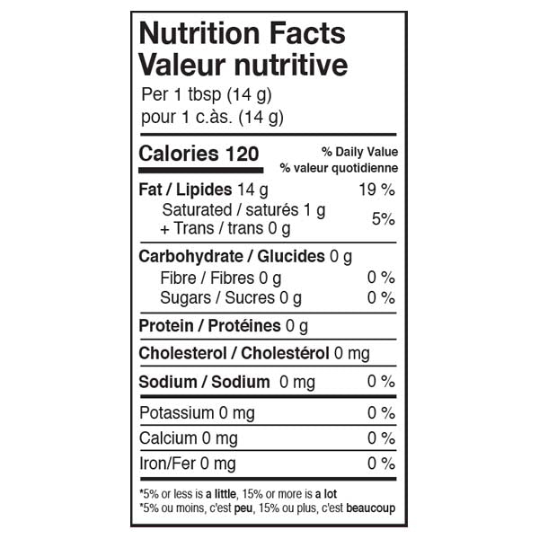 Nutrition Facts- Kissan Alsi (Flaxseed) Oil 100% pure flaxseed oil