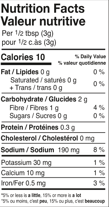 Kissan Tandoori Masala Natural Nutrition Facts