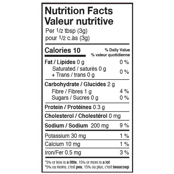 Nutrition Facts- Kissan tandoori Masala No MSG