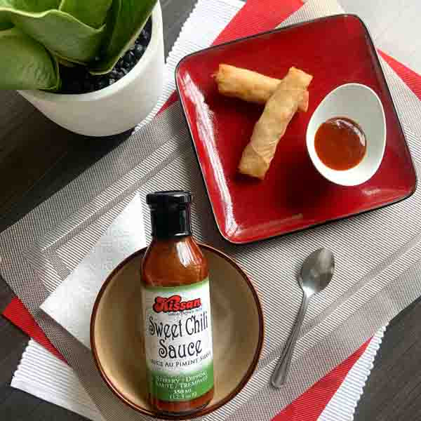 Kissan Sweet Chili Sauce with spring rolls for appetizers 